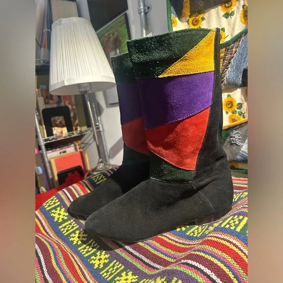 Vintage 80s patchwork suede boots made in Yugoslavia size 7 - Picture 5 of 7